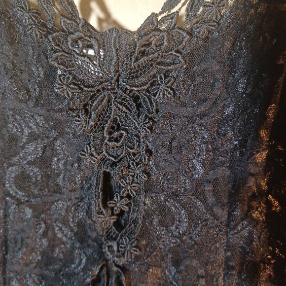 CLICHE' VINTAGE Allover Black Lace Front Split Babydoll Slip_Size Large - Picture 5 of 8